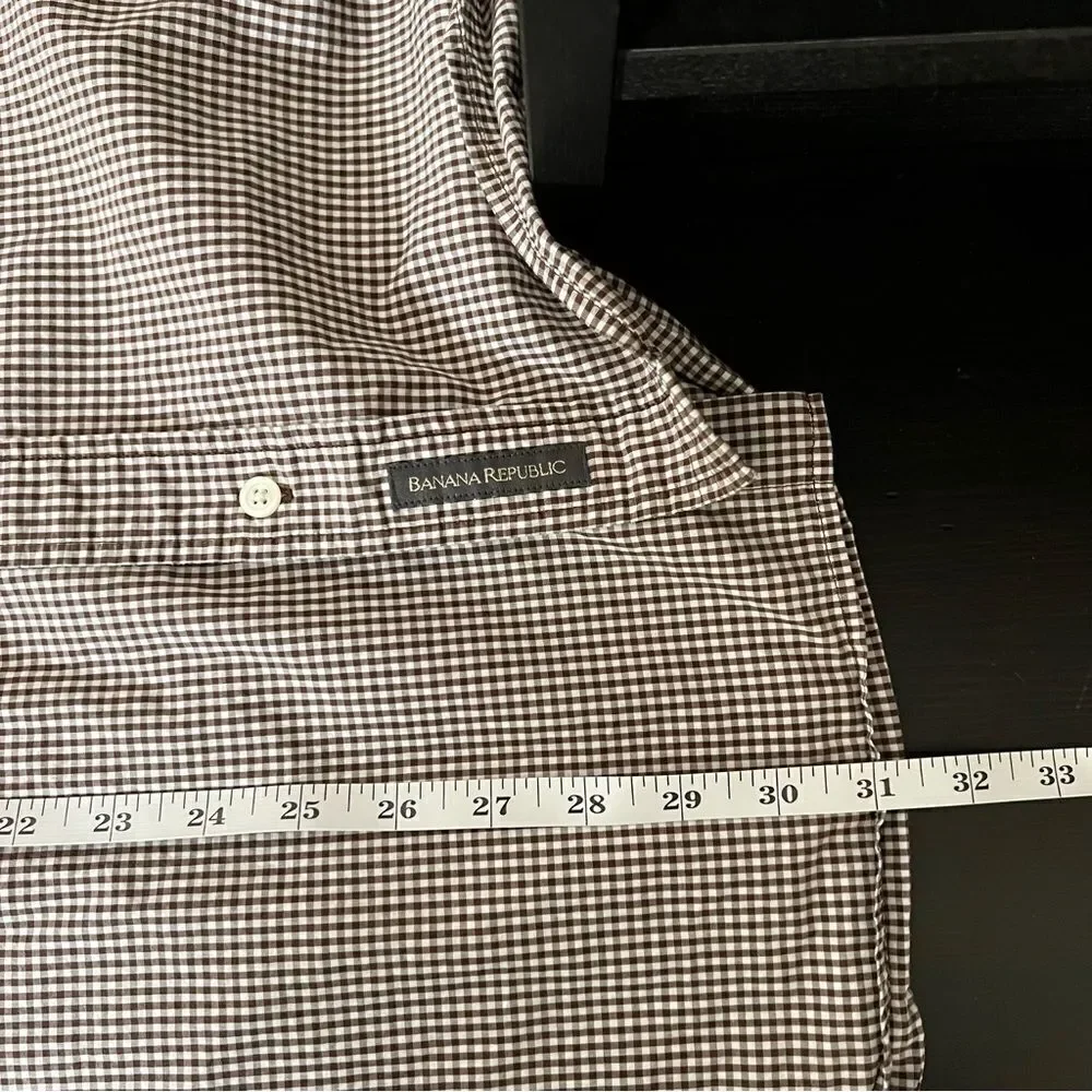 Banana Republic Shirt Mens Large Brown Checkered Long Sleeve Button Down Classic